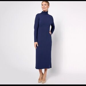 Women with Control by Renée Plus Size 2X Navy Turtleneck Midi Dress